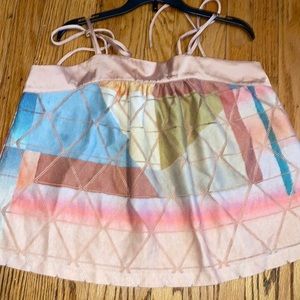 Aekim +Kin Summer Bronze Silk Crop Tie Shoulder Tank